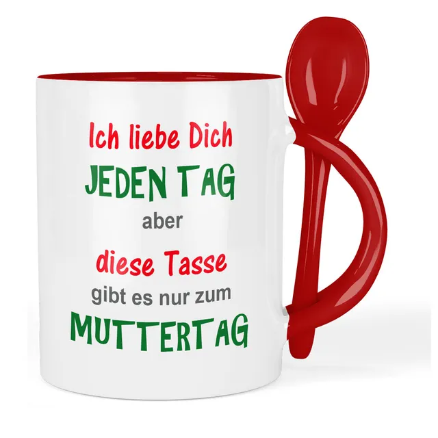 geschenke364-tasse-mit-l-ffel-muttertag-rot-330-ml-herzen image 1