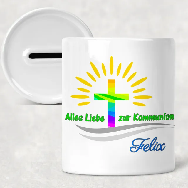 geschenke364-spardose-kommunion-buntes-kreuz-mit-namen image 1
