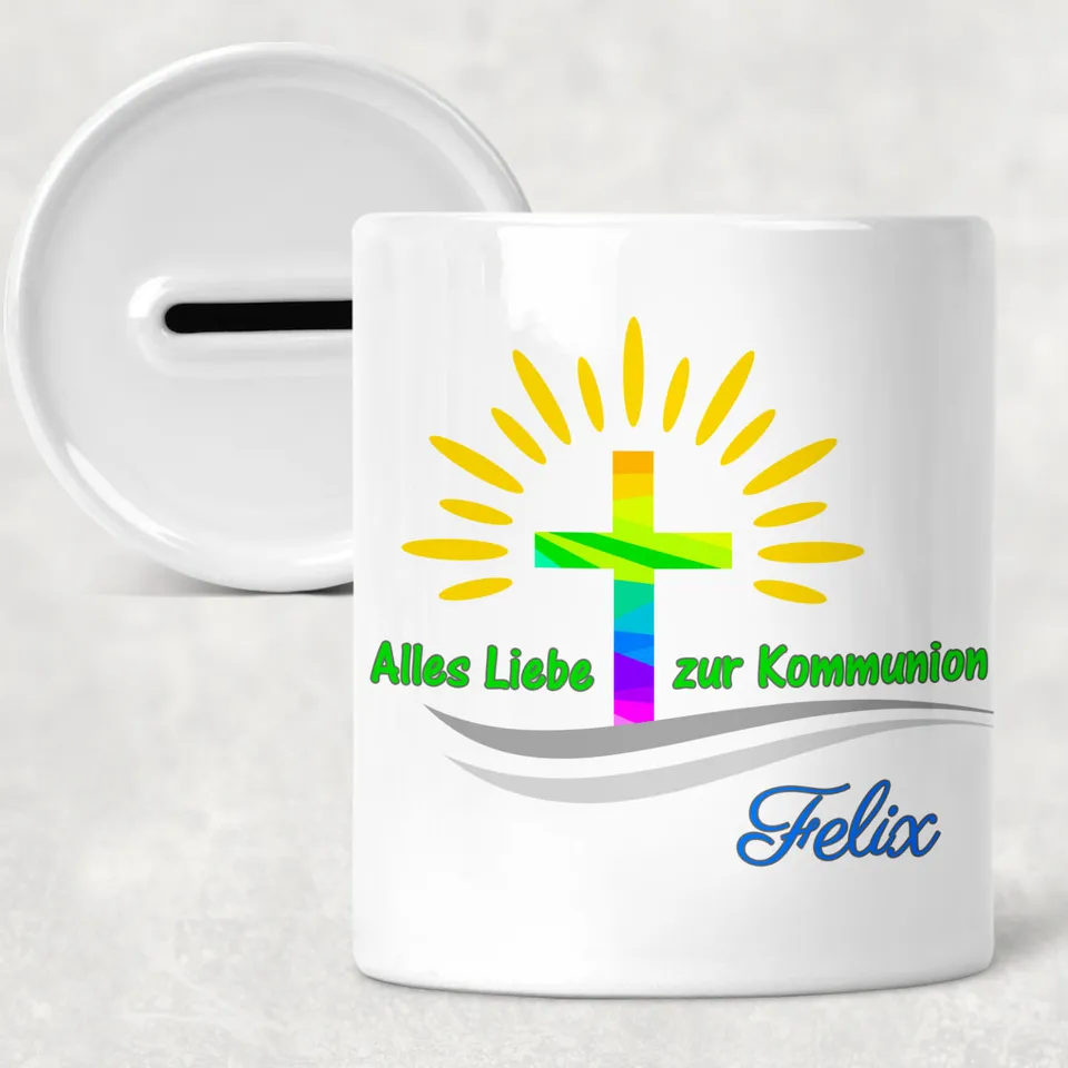 geschenke364-spardose-kommunion-buntes-kreuz-mit-namen image 1