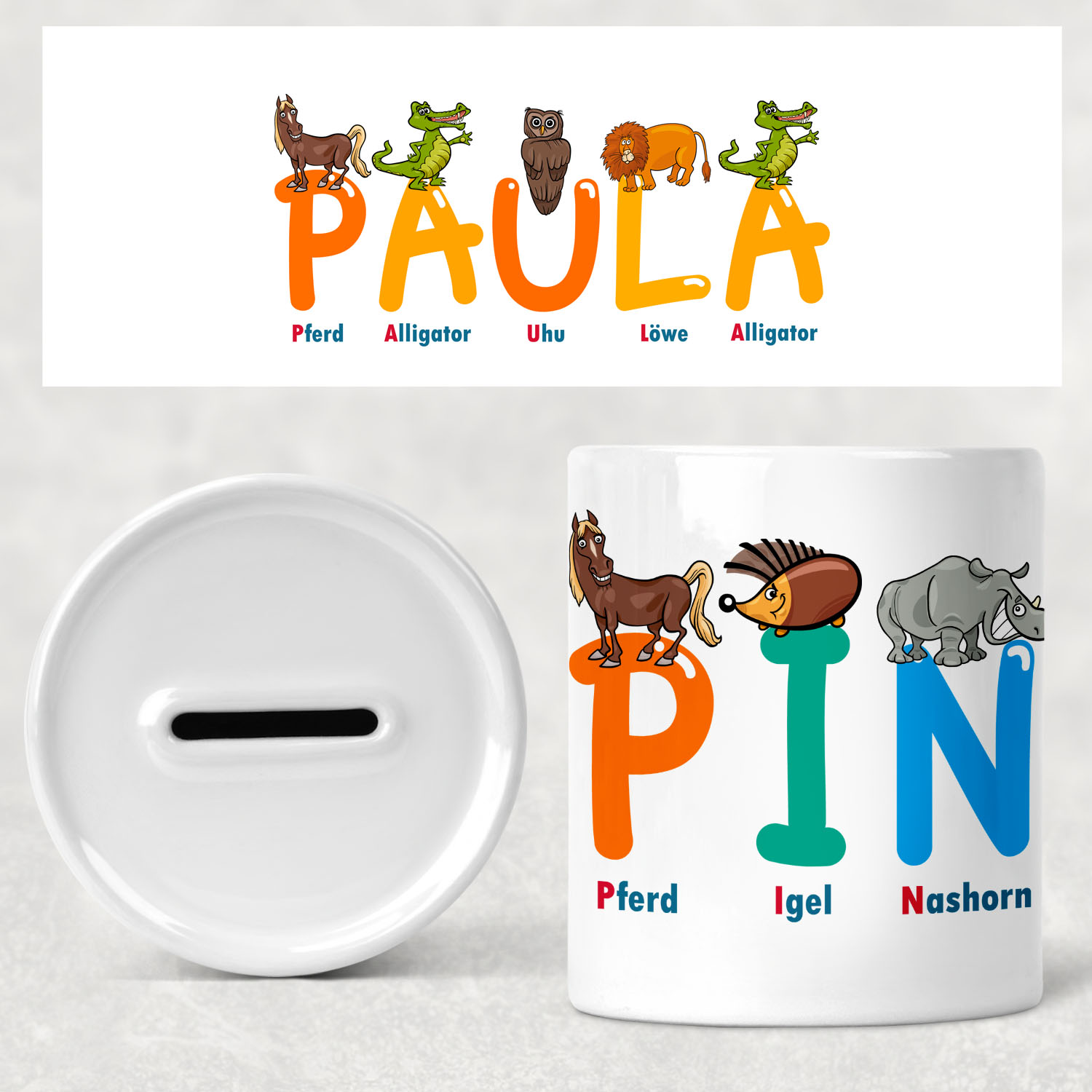 geschenke364-spardose-mit-name-tier-buchstaben-keramik-wei image 1