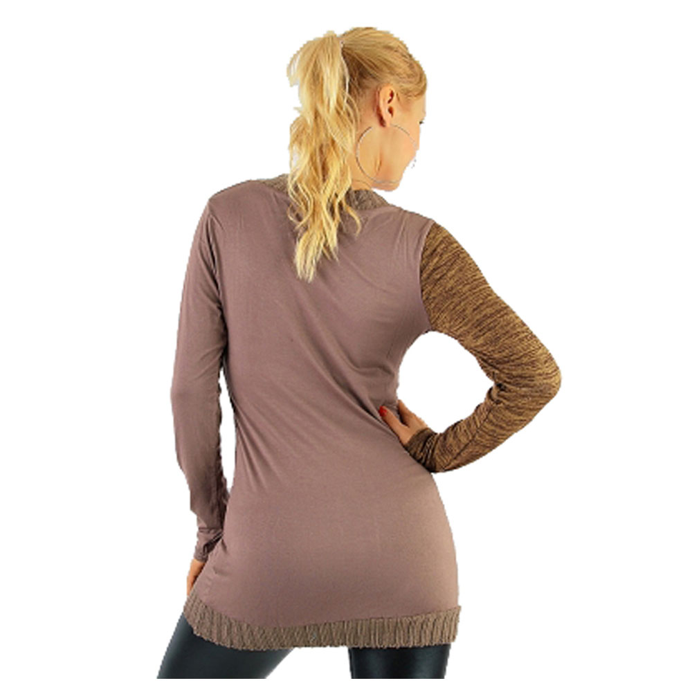 geschenke364-long-pullover-print-braun-rot-gr-s-m-v-ausschnitt image 3