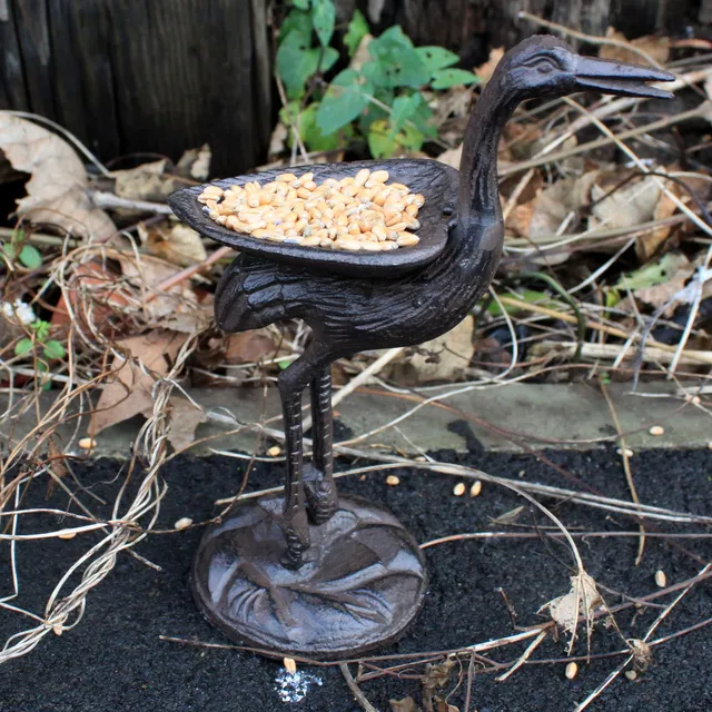 geschenke364-gartendeko-storch-vogelfutterschale-eisen-schwarz-21-cm image 1