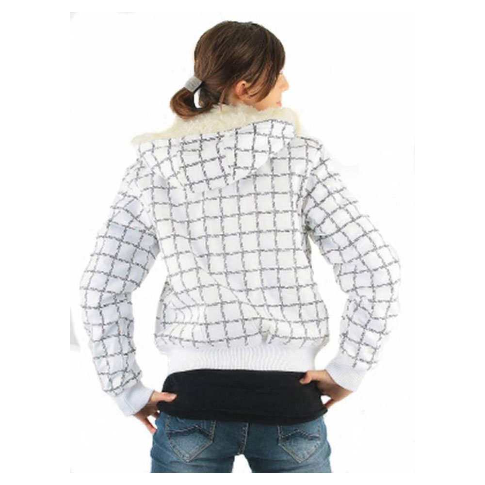 geschenke364-damenmode-kurze-jacke-fellgef-ttert-kapuze-karo-wei image 3