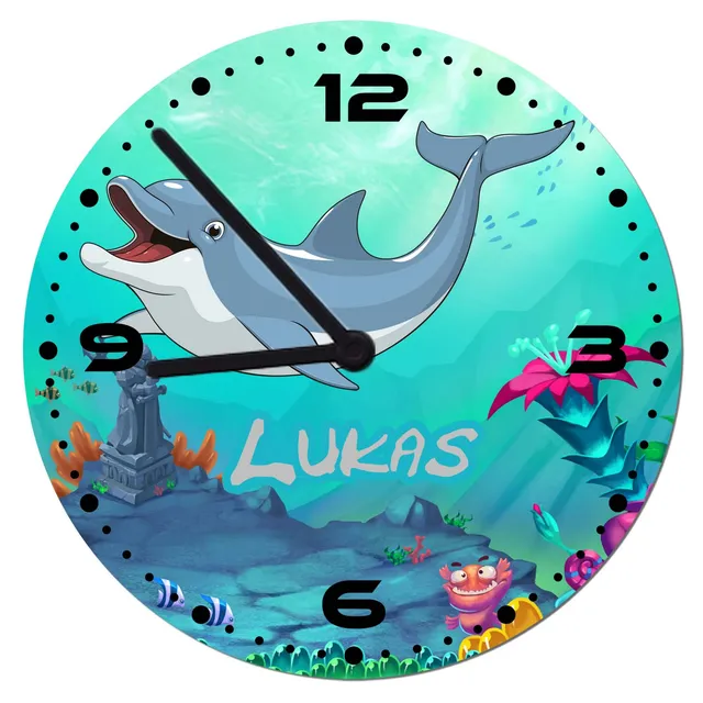 geschenke364-uhren-wanduhr-delfin-mit-name-20-cm-personalisiert image 1