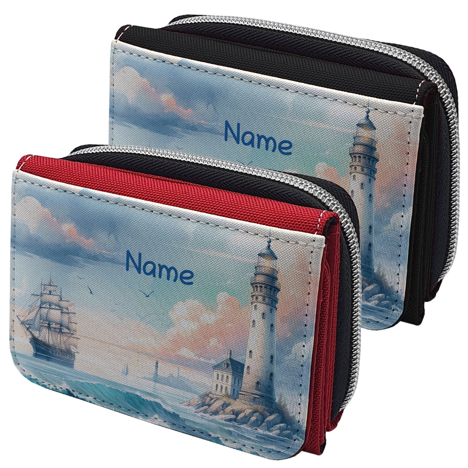 geschenke364-geldbeutel-mit-name-leuchtturm-schiff-12x8-5-cm image 1