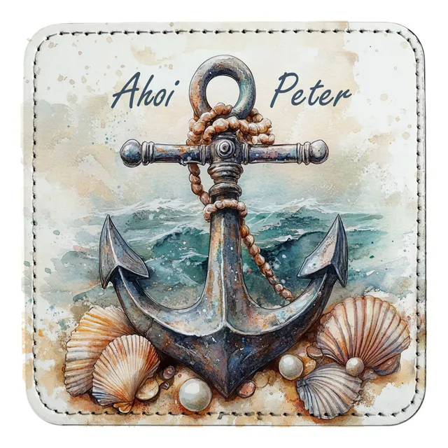 geschenke364-untersetzer-maritim-anker-ahoi-mit-name-kunstleder image 1