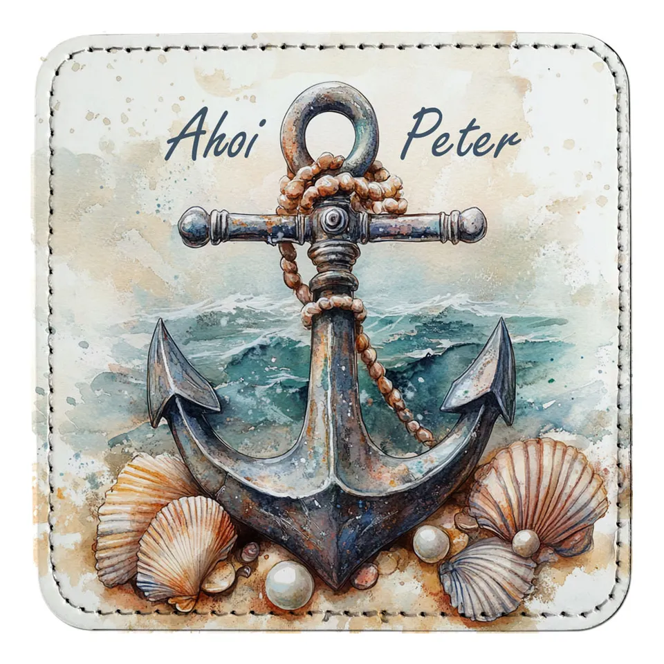 geschenke364-untersetzer-maritim-anker-ahoi-mit-name-kunstleder image 1