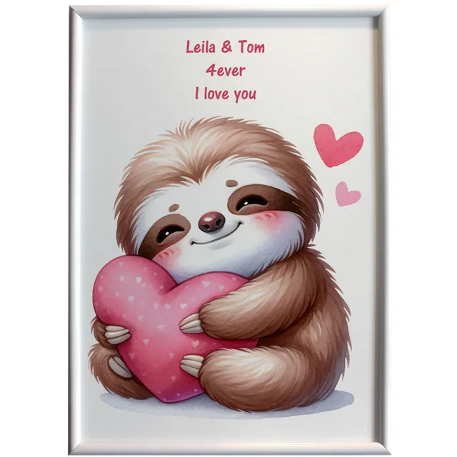 geschenke364-wandbilder-alu-tafel-valentinstag-faultier-bild-im-rahmen image 1