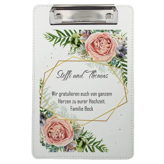 geschenke364-klemmbrett-hochzeit-klemmbrett-a5-mit-namen-personalisiert image 1