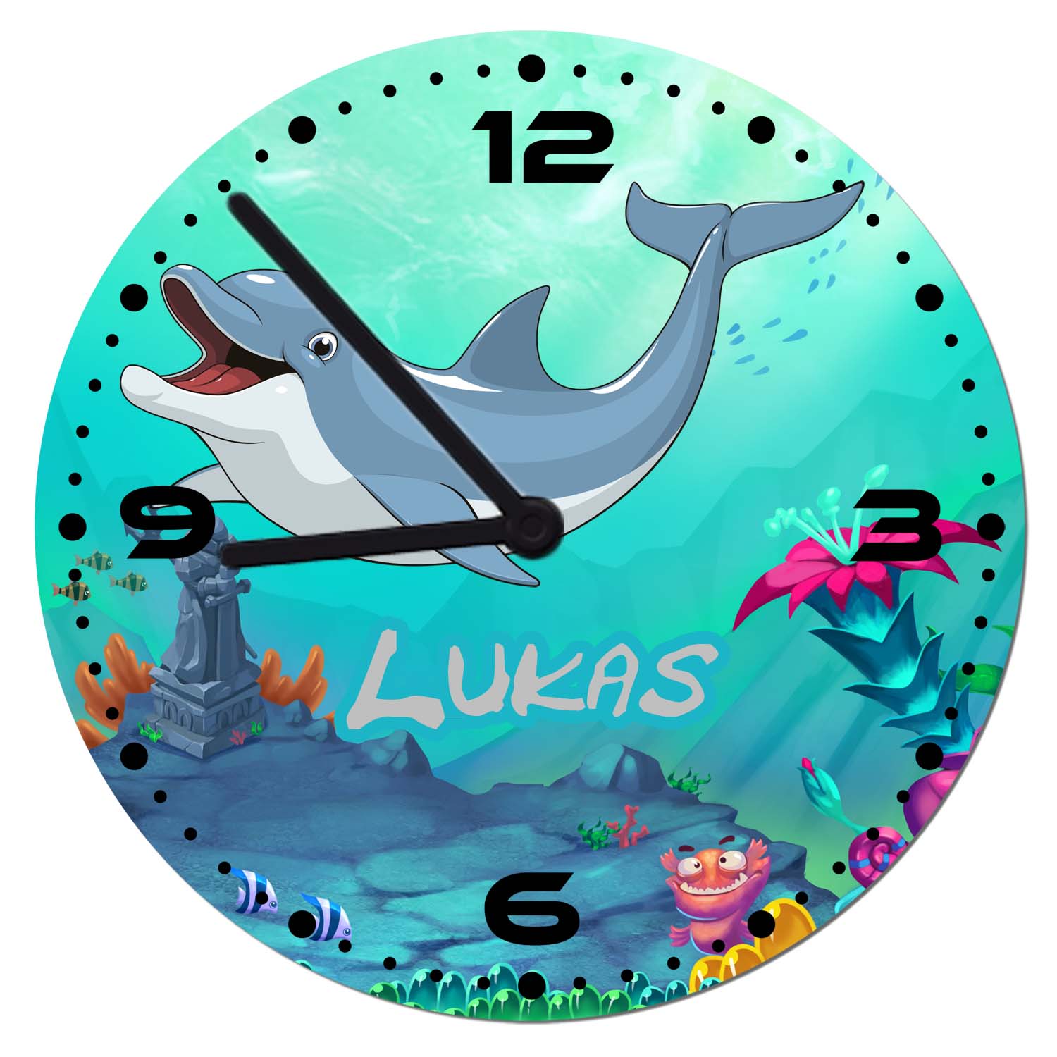 geschenke364-uhren-wanduhr-delfin-mit-name-20-cm-personalisiert image 1