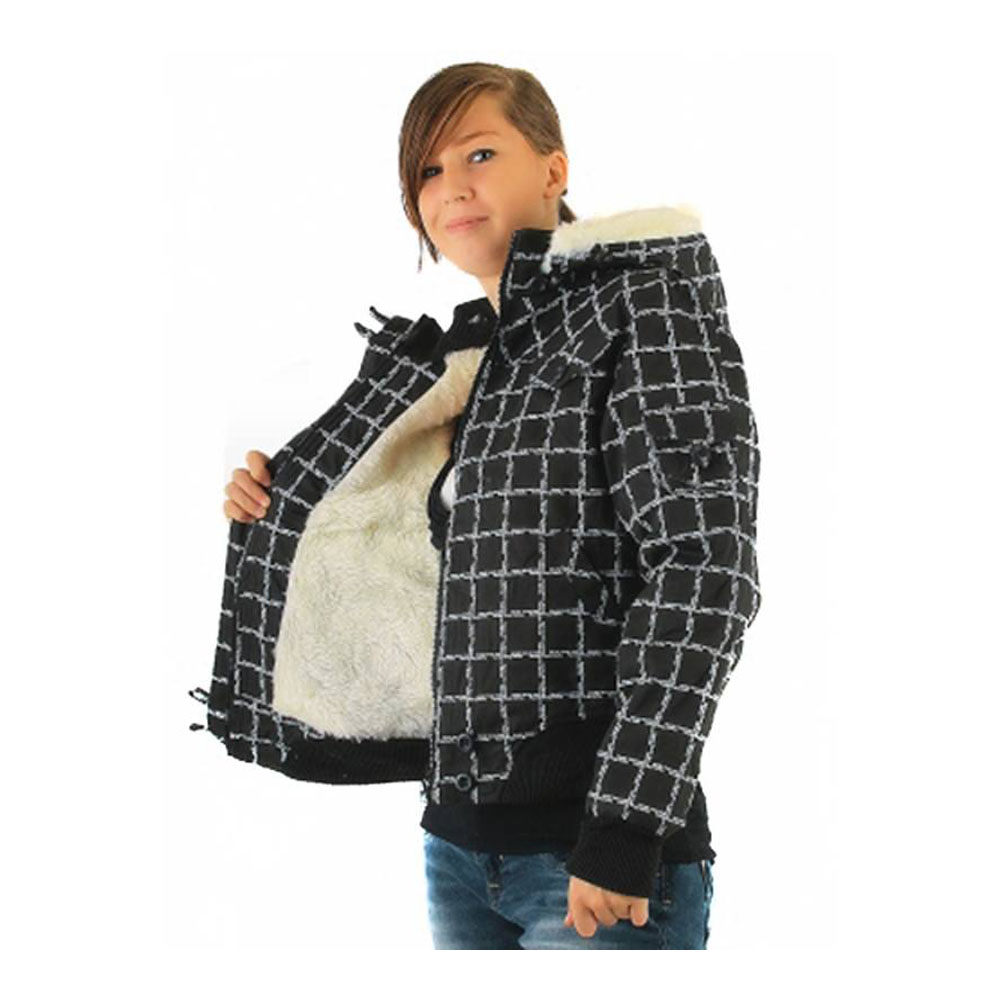 geschenke364-damenmode-kurze-jacke-karo-schwarz-fell-gr-m image 1