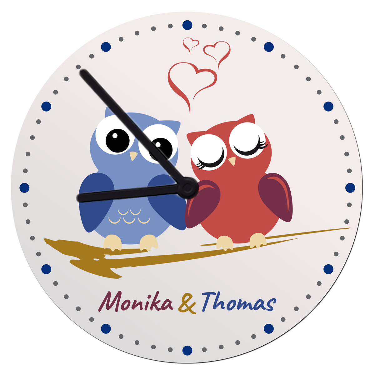 geschenke364-uhren-wanduhr-eulen-liebe-mit-namen-20-cm image 1