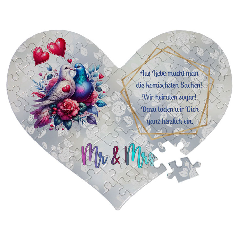 geschenke364-puzzle-herz-puzzle-hochzeit-tauben-wunschtext-63-teile image 1