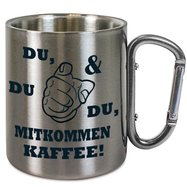 geschenke364-to-go-edelstahltasse-karabiner-mitkommen-kaffee-330ml image 1