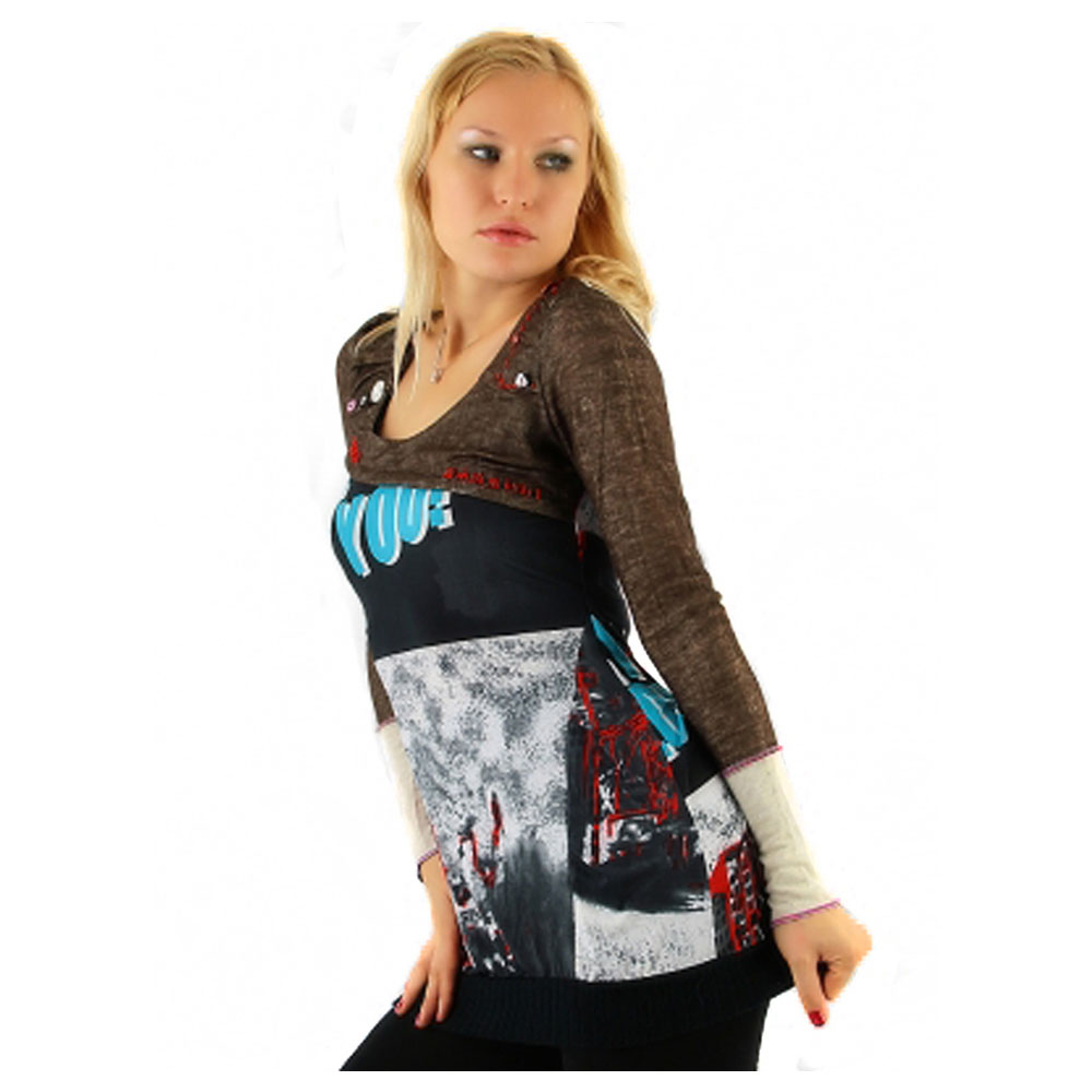 geschenke364-damenmode-long-pullover-print-grau-braun-gr-l image 2