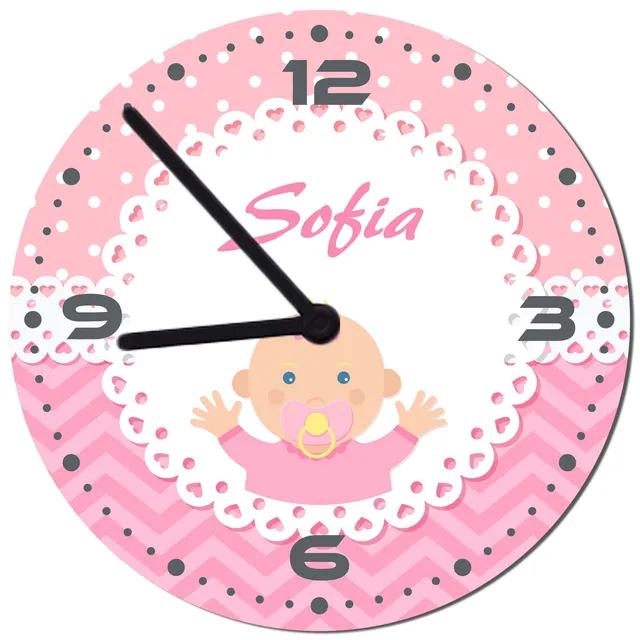 geschenke364-uhren-wanduhr-baby-m-dchen-mit-name-rosa-20-cm image 1