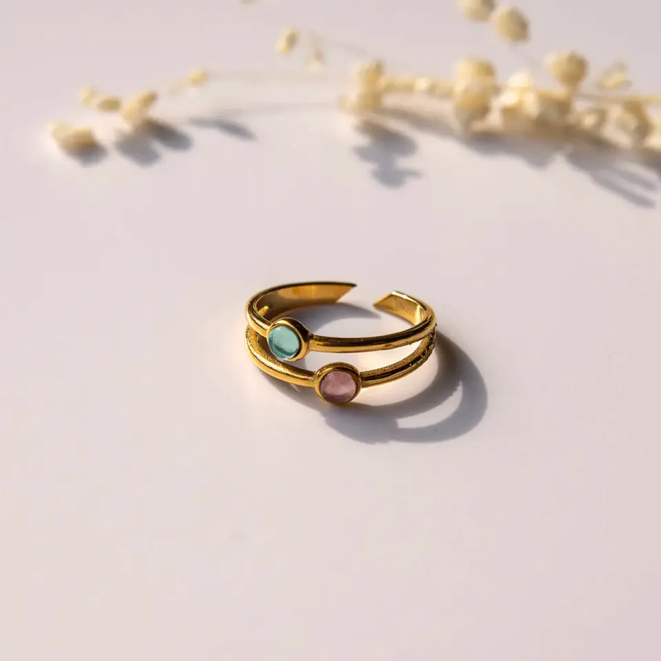 vinoos-ode-to-green-doppelring-gold-t-rkis-rosa image 1