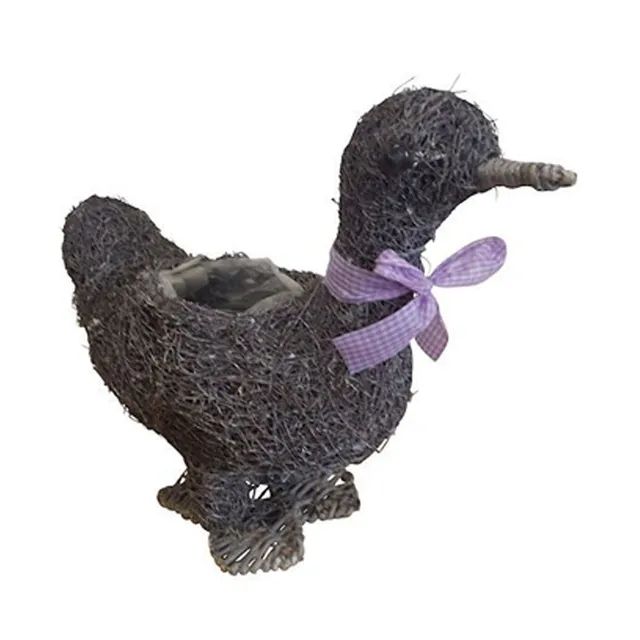 gartendeko-ente-mit-pflanzkorb-grau-geflochten-30-cm image 1
