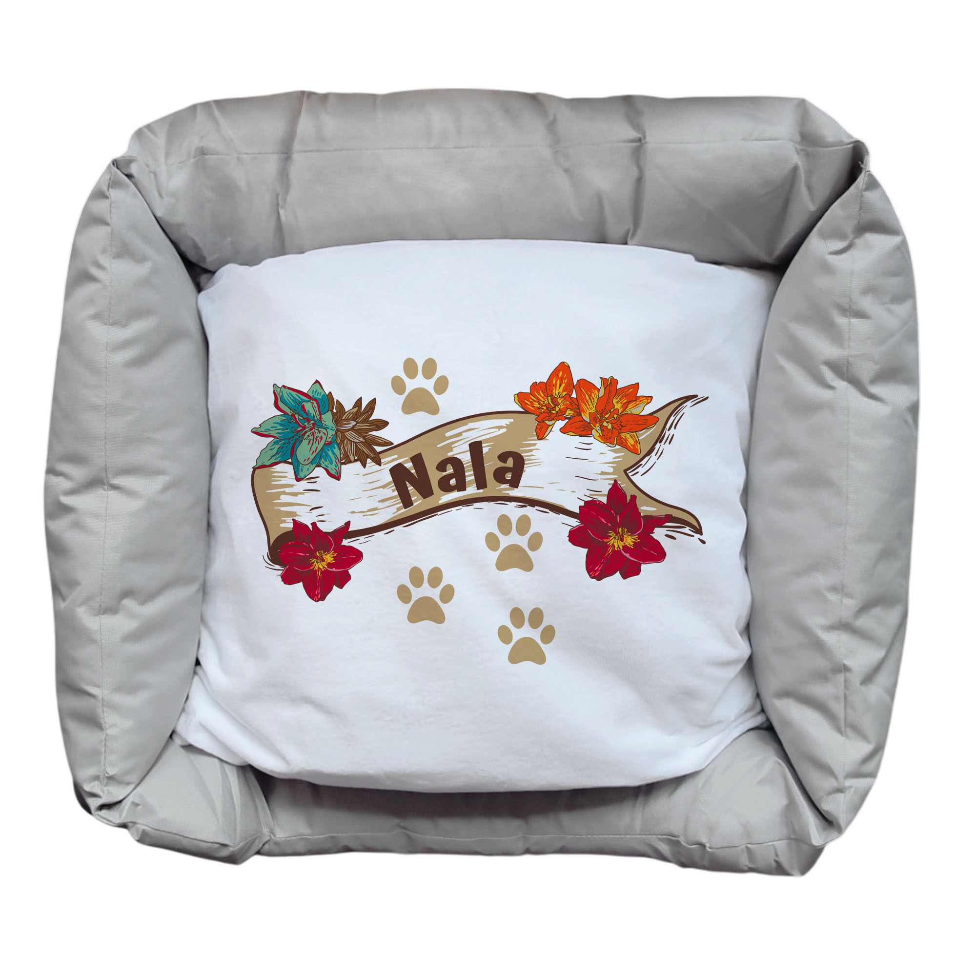 geschenke364-k-rbchen-hundebett-blumen-rot-mit-name-65x55 image 2