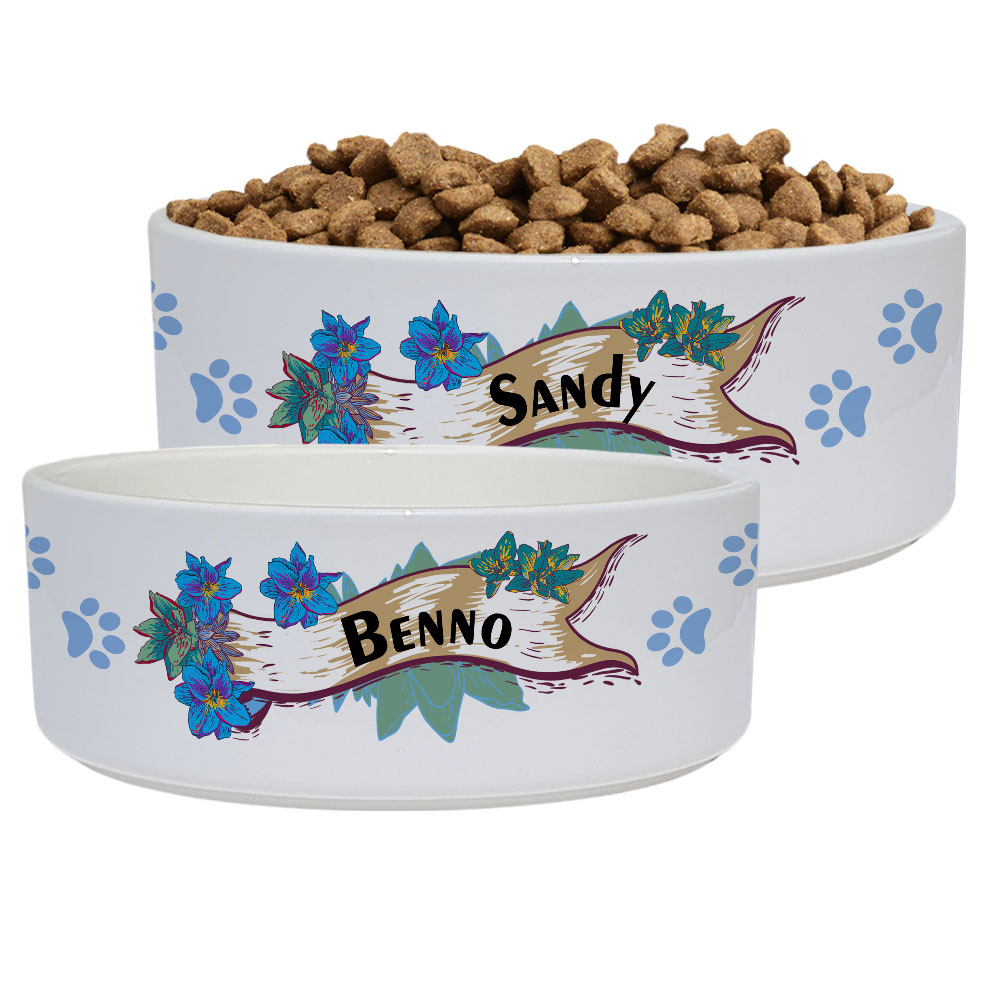 geschenke364-n-pfe-hundenapf-blaue-blumen-mit-name-15-cm image 1