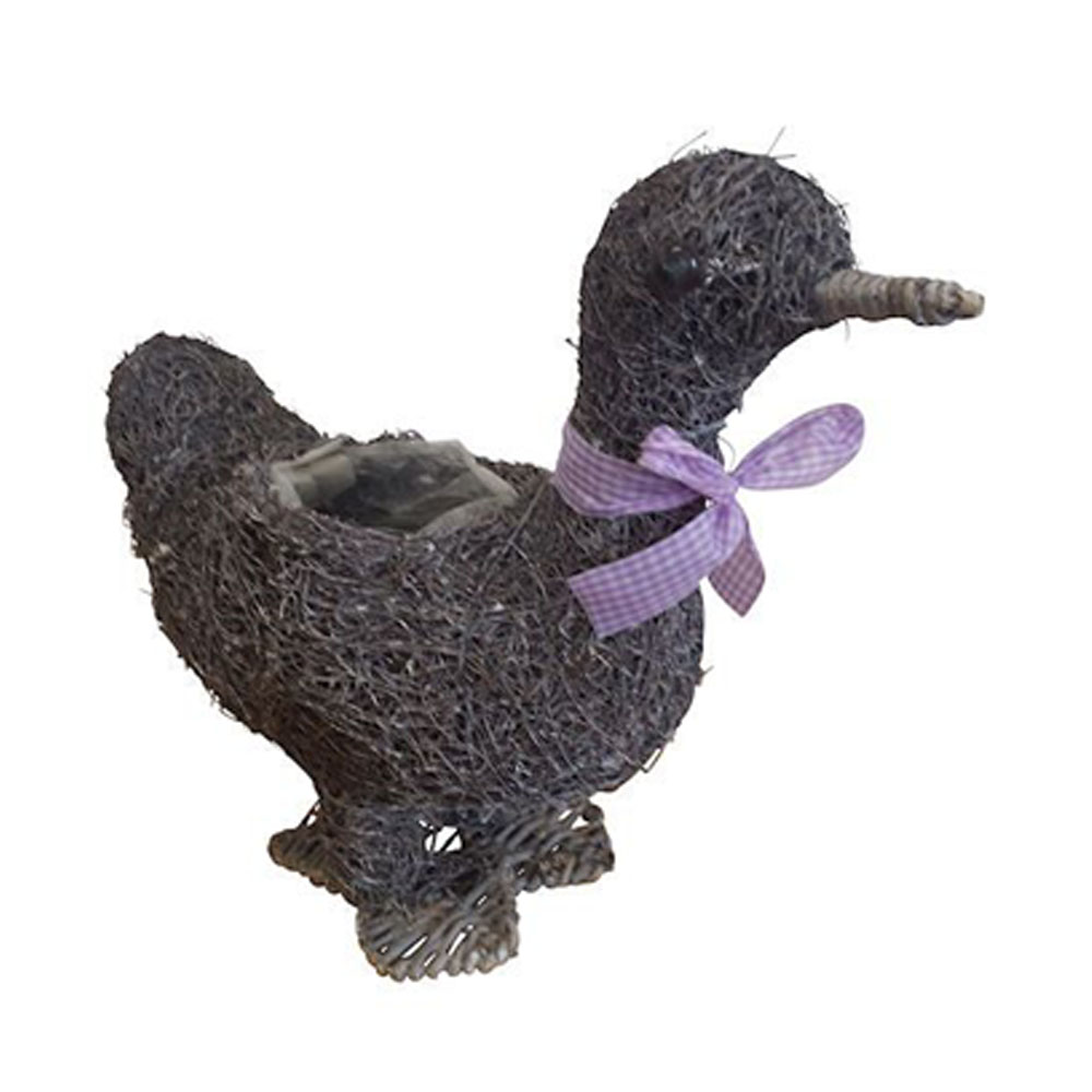 gartendeko-ente-mit-pflanzkorb-grau-geflochten-30-cm image 1