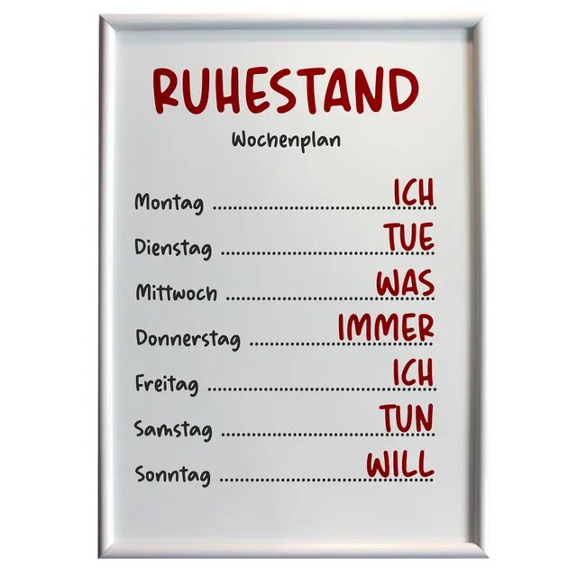 geschenke364-heimdeko-alu-tafel-ruhestand-wochenplan-a4 image 1
