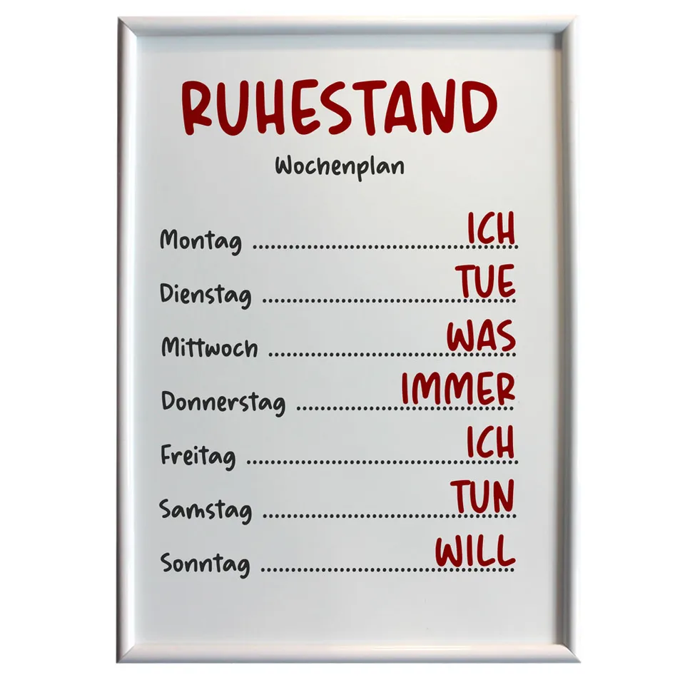 geschenke364-heimdeko-alu-tafel-ruhestand-wochenplan-a4 image 1