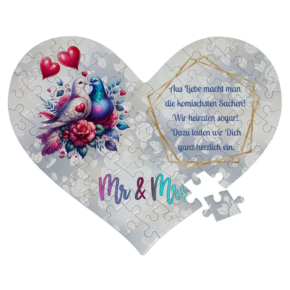 geschenke364-puzzle-herz-puzzle-hochzeit-tauben-wunschtext-63-teile image 1