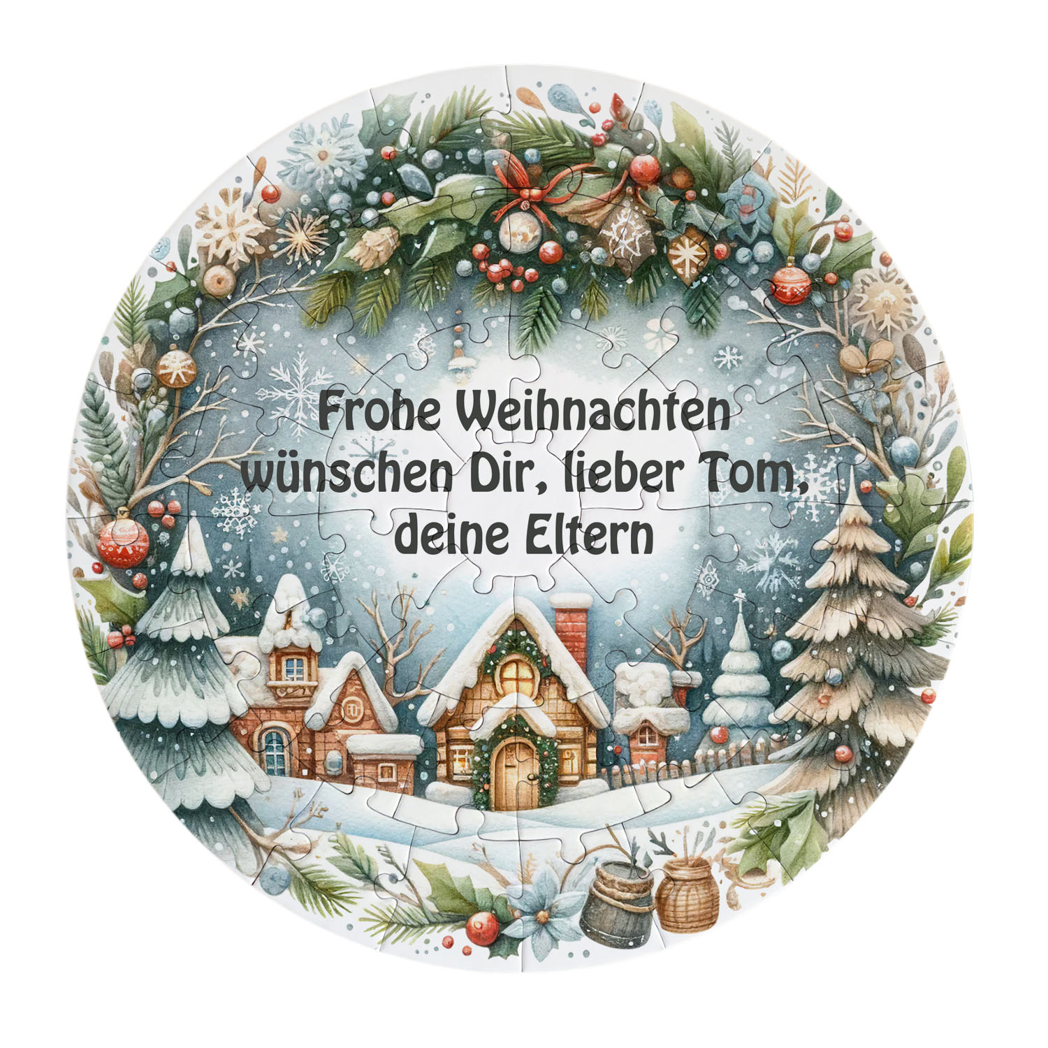 geschenke364-puzzle-weihnachtsdorf-rund-46-teile-mit-wunschtext image 2