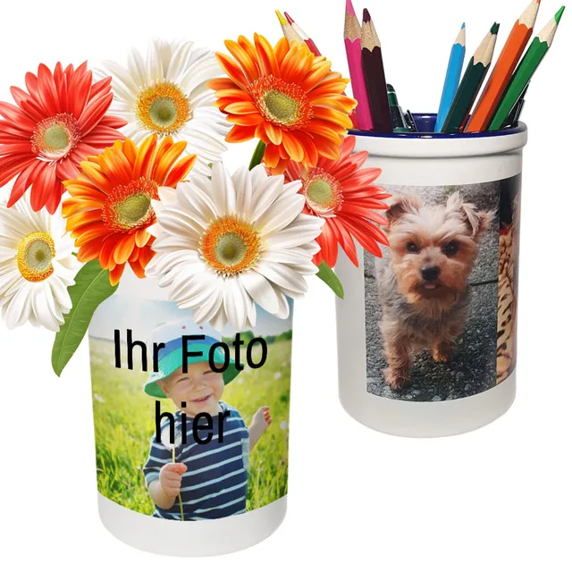 geschenke364-blumentopf-keramikbecher-mit-foto-vase-blau-wei image 1