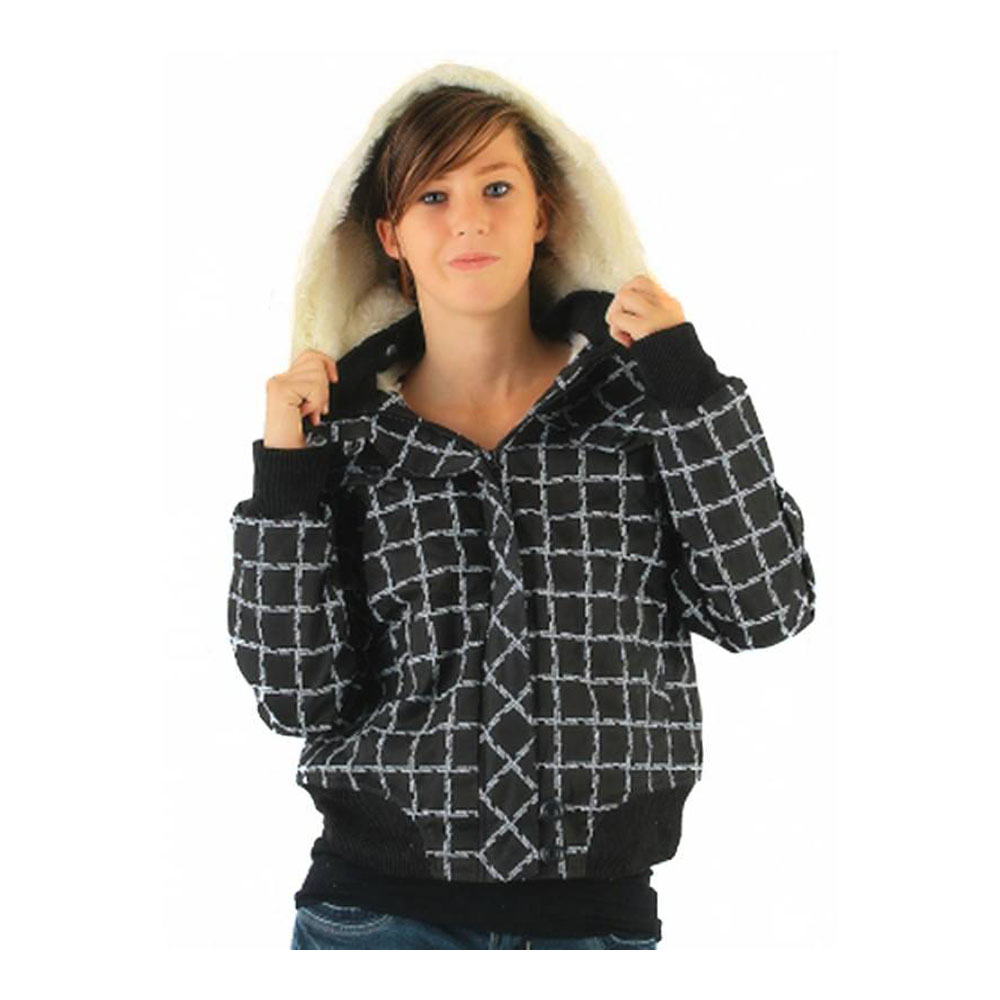 geschenke364-damenmode-kurze-jacke-karo-schwarz-fell-gr-m image 2