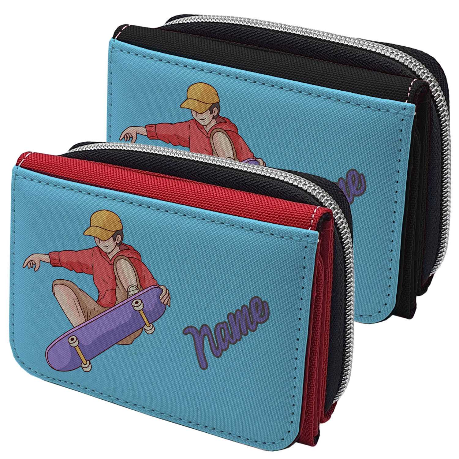 geschenke364-geldbeutel-skateboarder-mit-name-textil-rot image 1