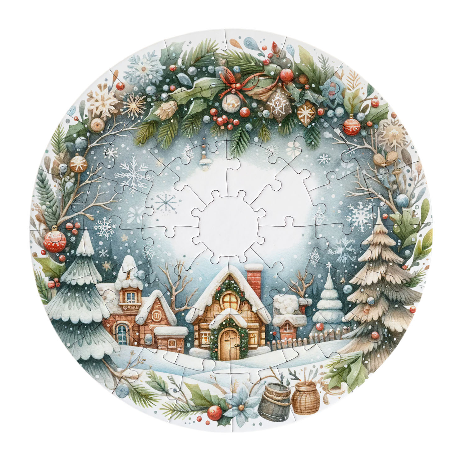 geschenke364-puzzle-weihnachtsdorf-rund-46-teile-mit-wunschtext image 3