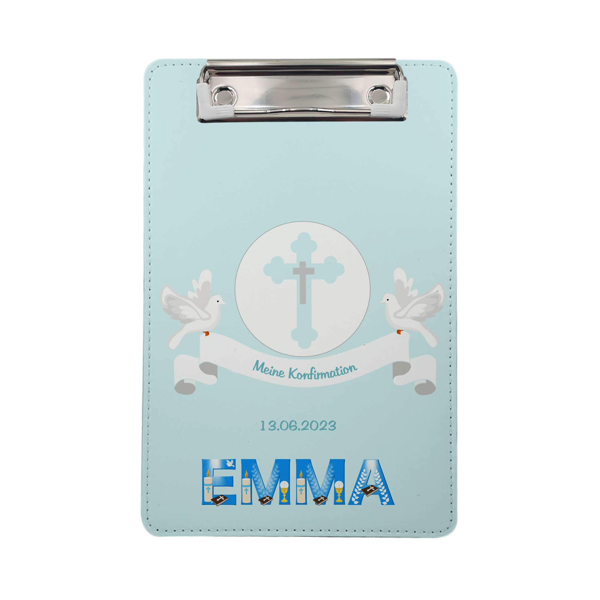 geschenke364-klemmbrett-konfirmation-mit-name-datum-geldgeschenk-a5 image 1