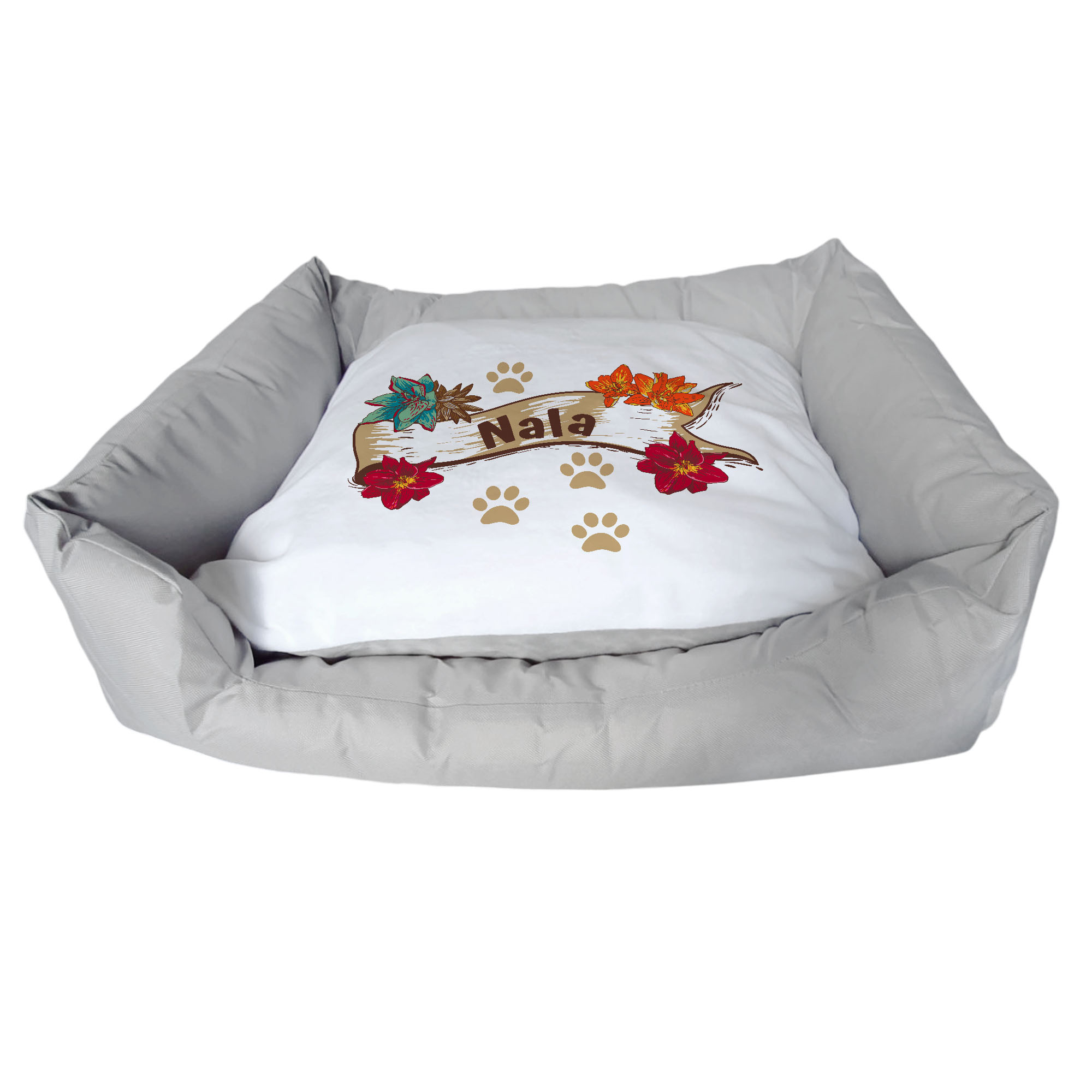 geschenke364-k-rbchen-hundebett-blumen-rot-mit-name-65x55 image 3