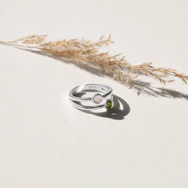 vinoos-ode-to-green-doppelring-silber-rosa-gr-n image 1
