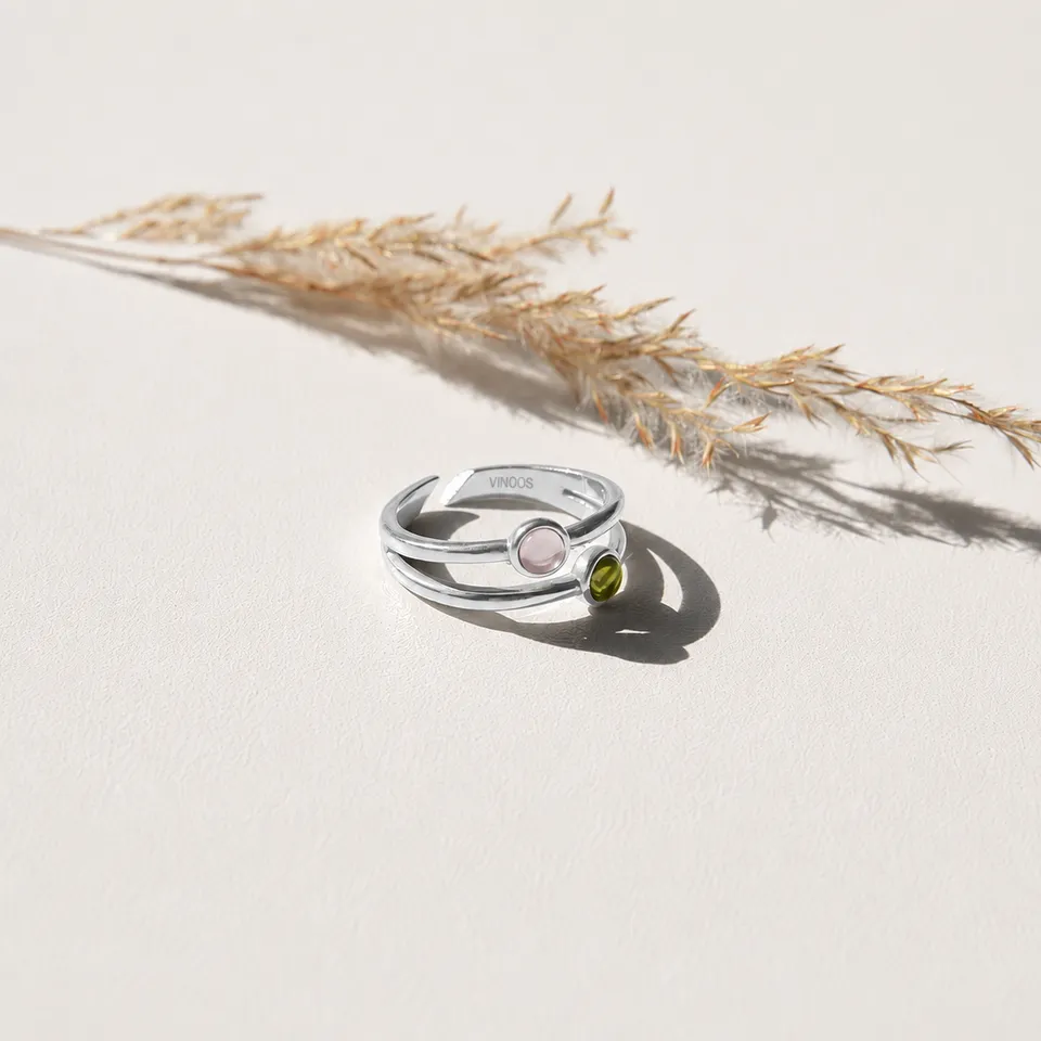 vinoos-ode-to-green-doppelring-silber-rosa-gr-n image 1
