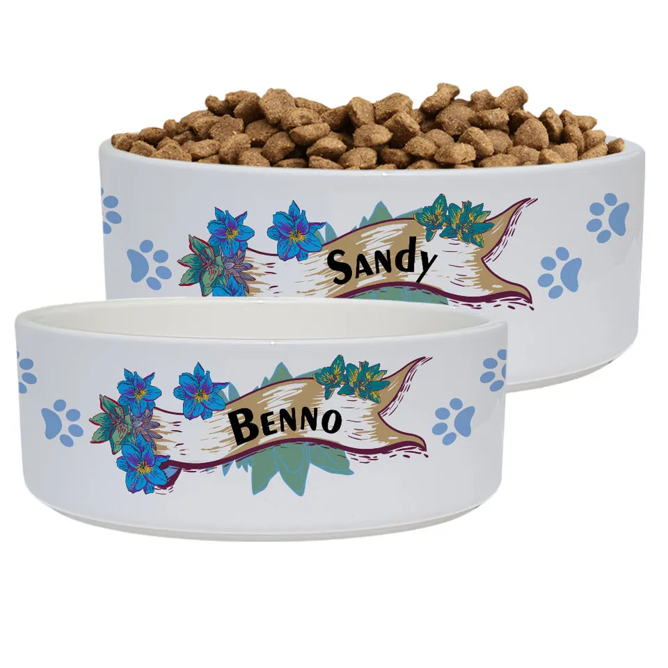 geschenke364-n-pfe-hundenapf-blaue-blumen-mit-name-15-cm image 1