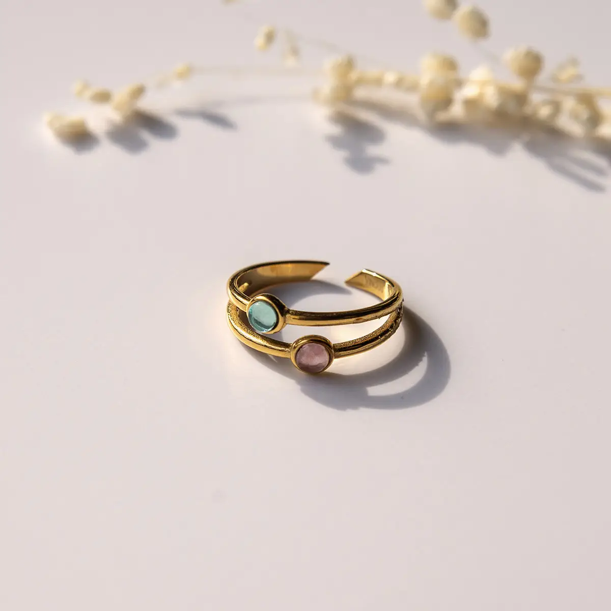 vinoos-ode-to-green-doppelring-gold-t-rkis-rosa image 1