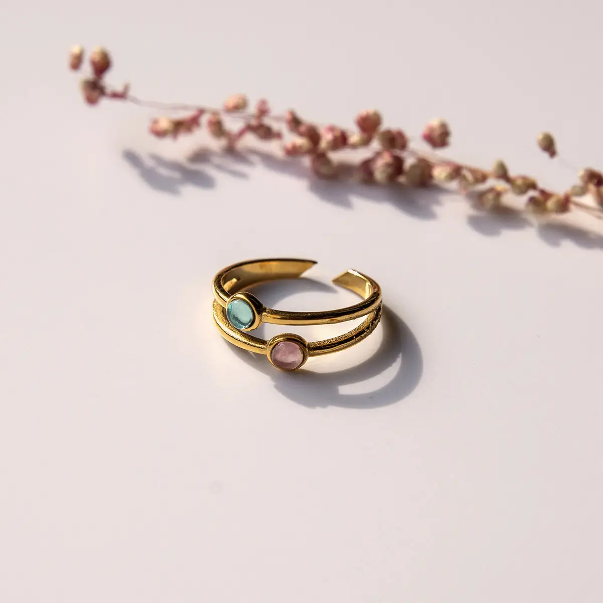 vinoos-ode-to-green-doppelring-gold-t-rkis-rosa image 3