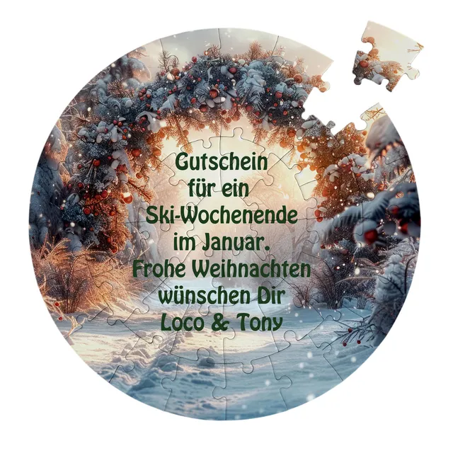 geschenke364-puzzle-rund-wunschtext-winterlandschaft-46-teile image 1