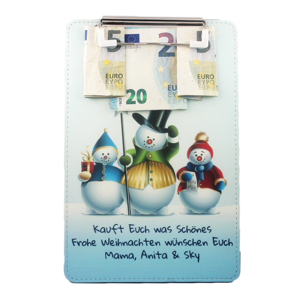 geschenke364-klemmbrett-geldgeschenk-schneemann-a5-mit-text image 2