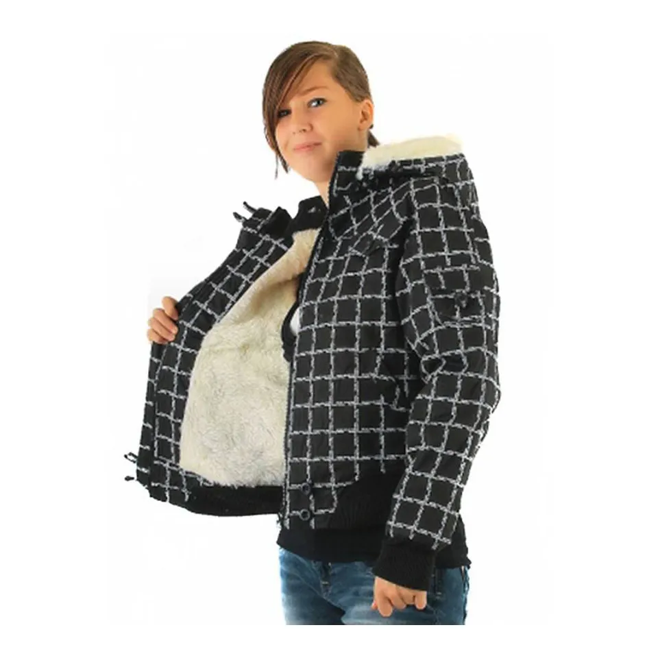 geschenke364-damenmode-kurze-jacke-karo-schwarz-fell-gr-m image 1