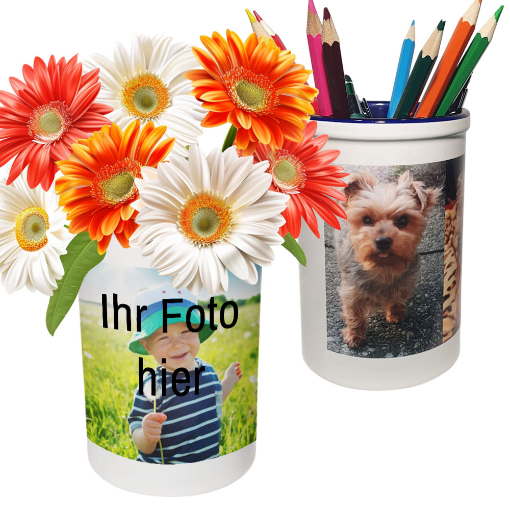 geschenke364-blumentopf-keramikbecher-mit-foto-vase-blau-wei image 1