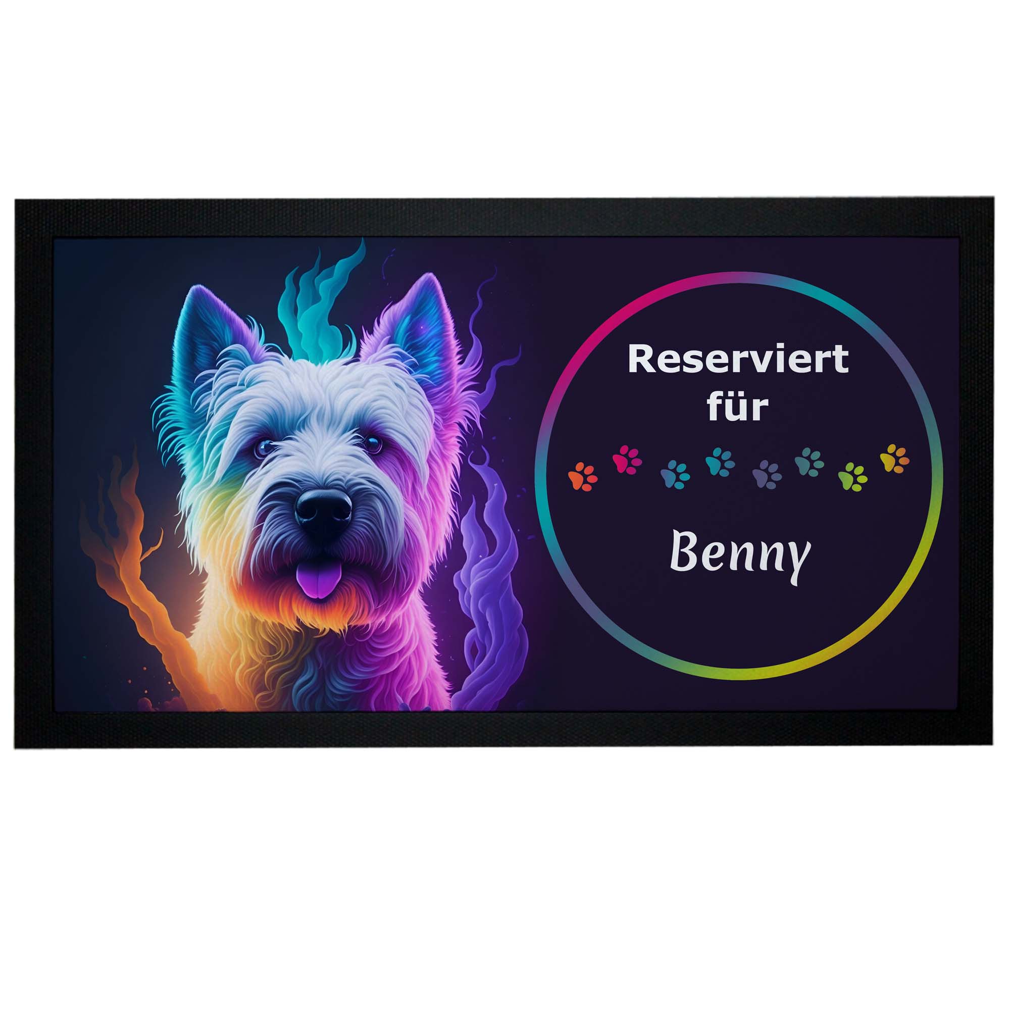 geschenke364-futtermatten-napfunterlage-westie-neon-mit-name image 1