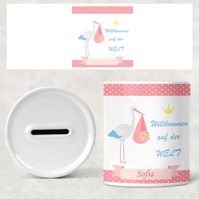 geschenke364-spardosen-geburt-mit-name-rosa-willkommen image 1