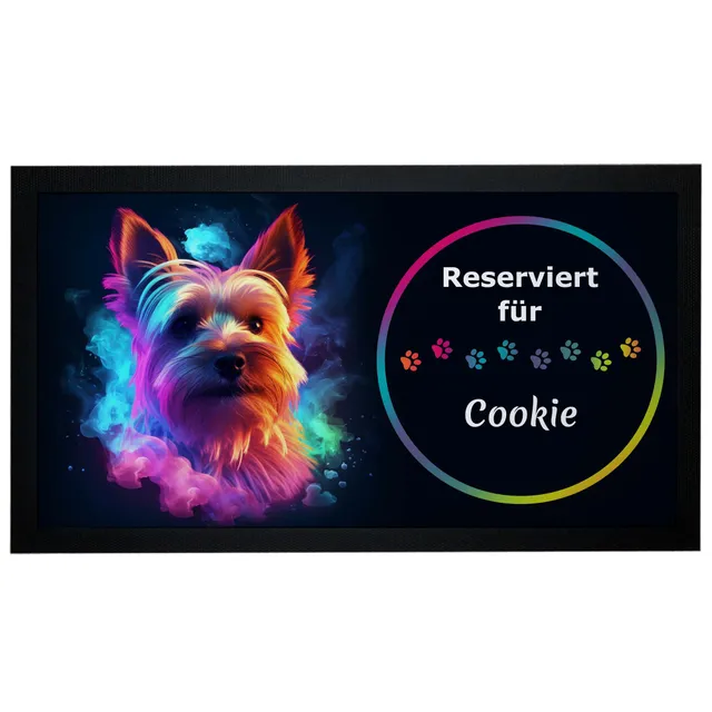 geschenke364-futtermatten-napfunterlage-yorkshire-terrier-neon-mit-name image 1