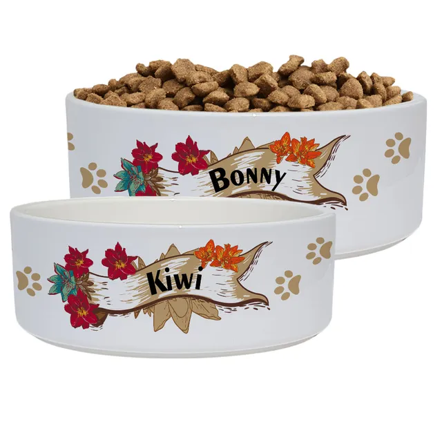 geschenke364-n-pfe-hundenapf-rote-blumen-mit-name-15-cm image 1