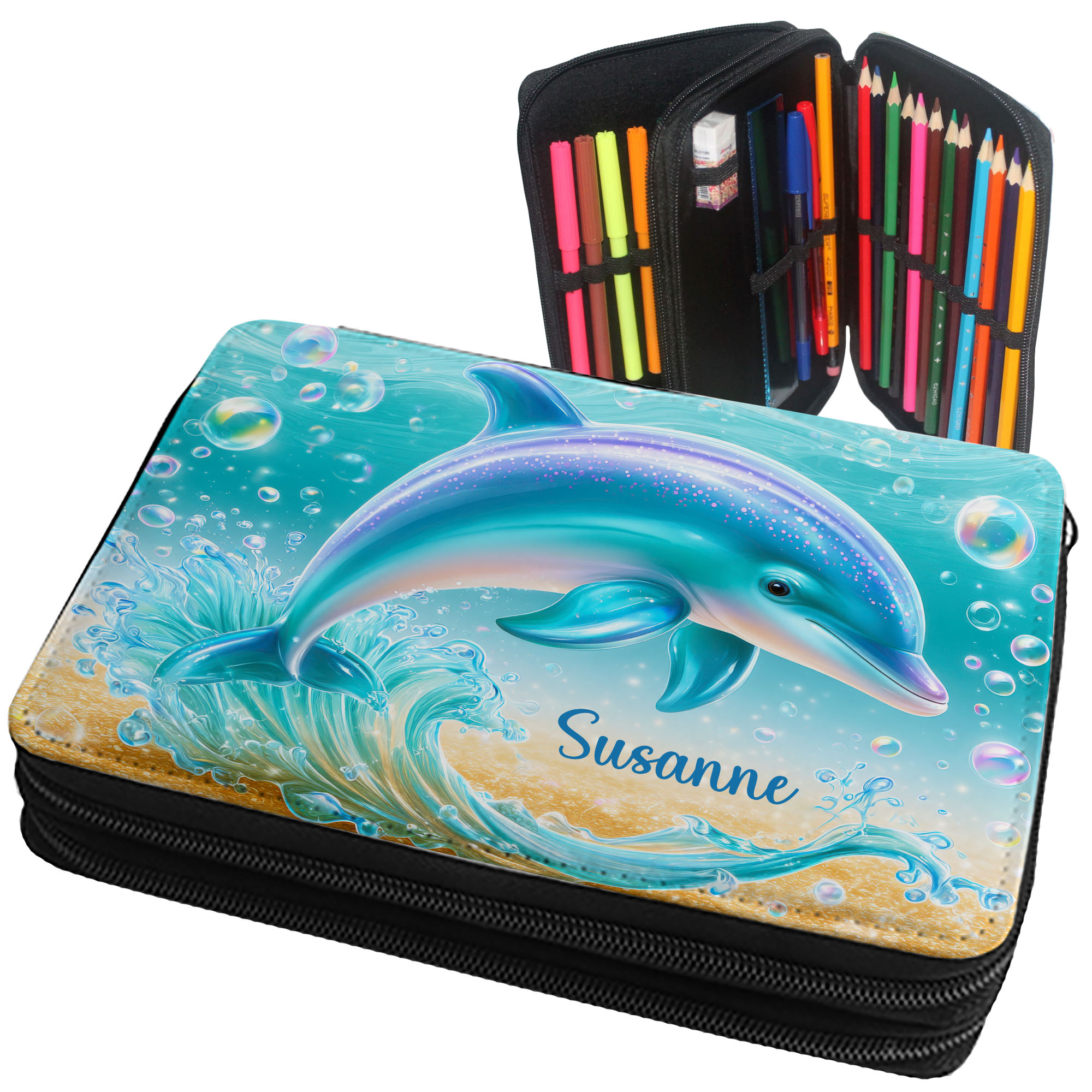 geschenke364-schulbedarf-delfin-federm-ppchen-mit-name-gef-llt-schwarz image 1
