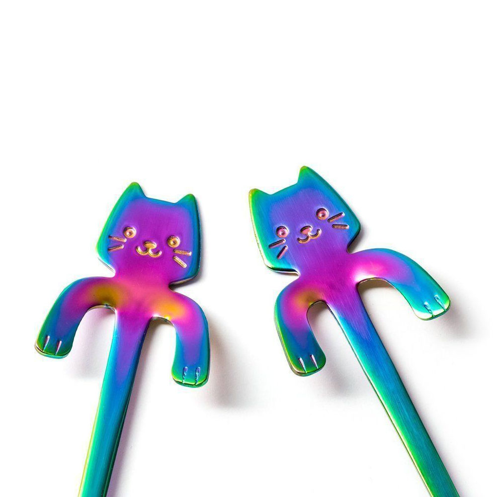 geschenke364-heimdeko-katzenl-ffel-regenbogen-2er-set-edelstahl image 2